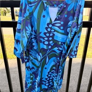 Vibrant Blue and Green Patterned Dress
